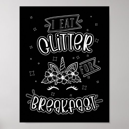 Funny Unicorn Black Background Coloring Poster (Voorkant)