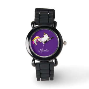 Funny unicorn cat in paars - voeg naam toe  horloge