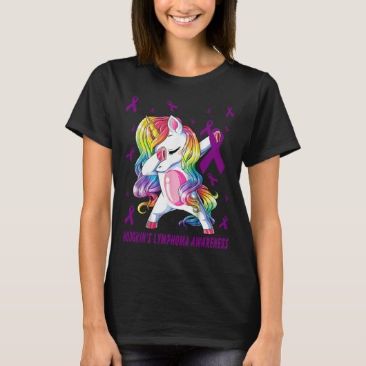 Funny Unicorn Dabbing hodgkin's lymfoom Bewustheid T-shirt (Voorkant)