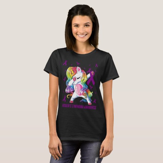 Funny Unicorn Dabbing hodgkin's lymfoom Bewustheid T-shirt (Voorkant volledig)