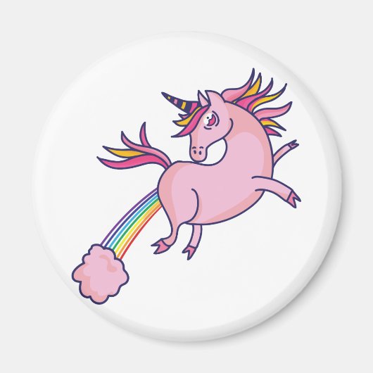 Funny Unicorn Farting Rainbows Cartoon Cute Gag Magneet (Voorkant)
