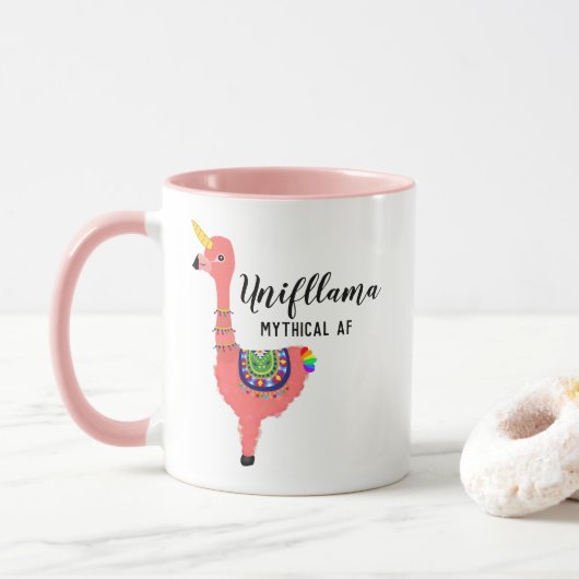 Funny Unicorn Flamingo Llama Inspiring Unifllama Mok (Met donut)