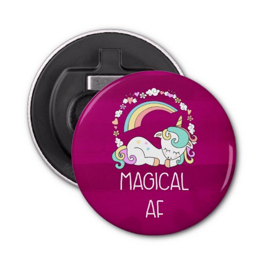 Funny Unicorn Gezegde Magical AF Button Flesopener (Voorkant)