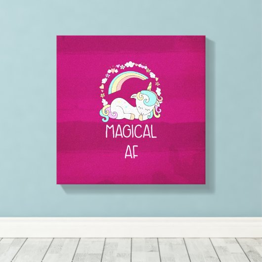 Funny Unicorn Gezegde Magical AF Canvas Afdruk (Insitu (Houten vloer))