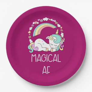 Funny Unicorn Gezegde Magical AF Illustratie Papieren Bordje