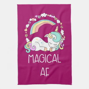 Funny Unicorn Gezegde Magical AF Illustratie Theedoek
