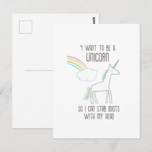 Funny Unicorn Illustratie met Gezegde Briefkaart (Voorkant / Achterkant)