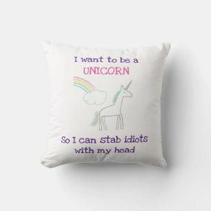 Funny Unicorn Illustratie met Gezegde Kussen