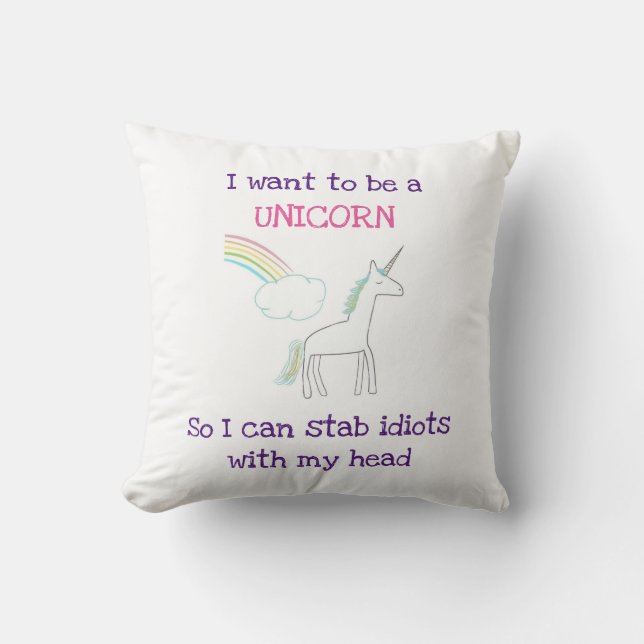 Funny Unicorn Illustratie met Gezegde Kussen (Voorkant)