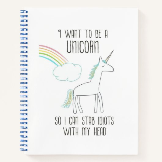 Funny Unicorn Illustratie met Gezegde Notitieboek (Voorkant)