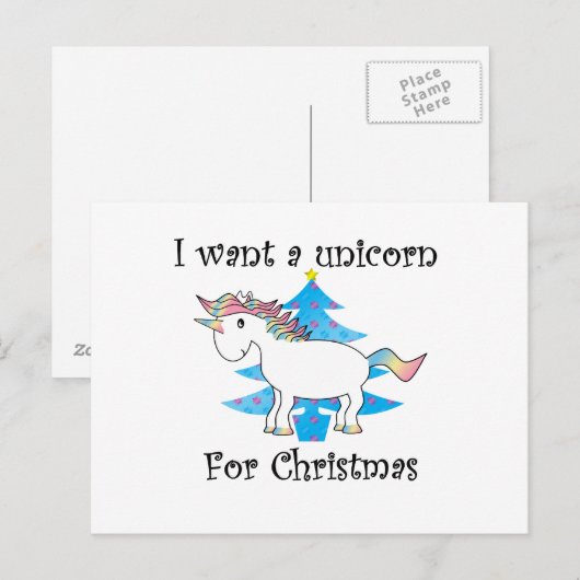 Funny unicorn kerstcadeau feestdagenkaart (Voorkant / Achterkant)