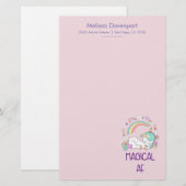 Funny Unicorn Magical AF met Girly Decorations Briefpapier (Voorkant / Achterkant)
