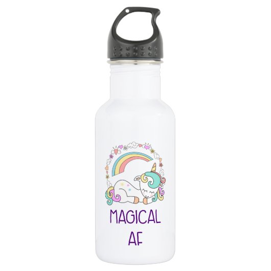 Funny Unicorn Magical AF met Girly Decorations Waterfles (Voorkant)