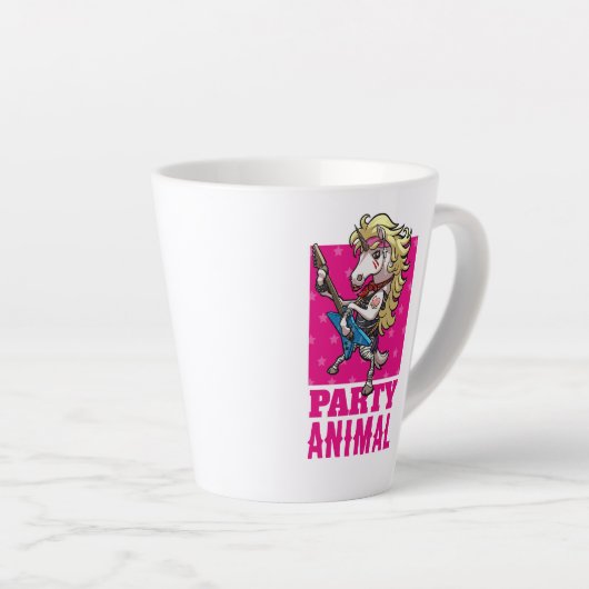 Funny Unicorn Party Animal Glam Rocker Cartoon Latte Mok (Rechterhoek)