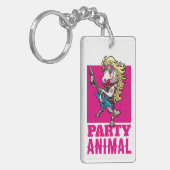 Funny Unicorn Party Animal Glam Rocker Cartoon Sleutelhanger (Voorkant Links)