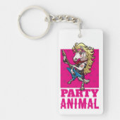Funny Unicorn Party Animal Glam Rocker Cartoon Sleutelhanger (Voorkant)