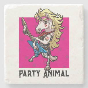 Funny Unicorn Party Animal Glam Rocker Cartoon Stenen Onderzetter
