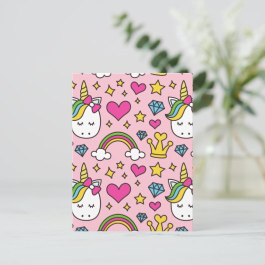 Funny Unicorn Pattern Pink Magic Horse Cute Feestdagenkaart (Staand voorkant)