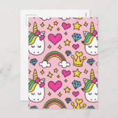 Funny Unicorn Pattern Pink Magic Horse Cute Feestdagenkaart (Voorkant / Achterkant)