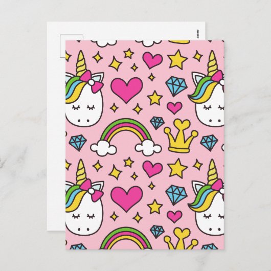 Funny Unicorn Pattern Pink Magic Horse Cute Feestdagenkaart (Voorkant / Achterkant)