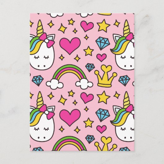 Funny Unicorn Pattern Pink Magic Horse Cute Feestdagenkaart (Voorkant)