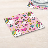 Funny Unicorn Pattern Pink Magic Horse Cute Kartonnen Onderzetters (Schuin)