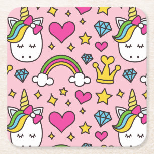 Funny Unicorn Pattern Pink Magic Horse Cute Kartonnen Onderzetters