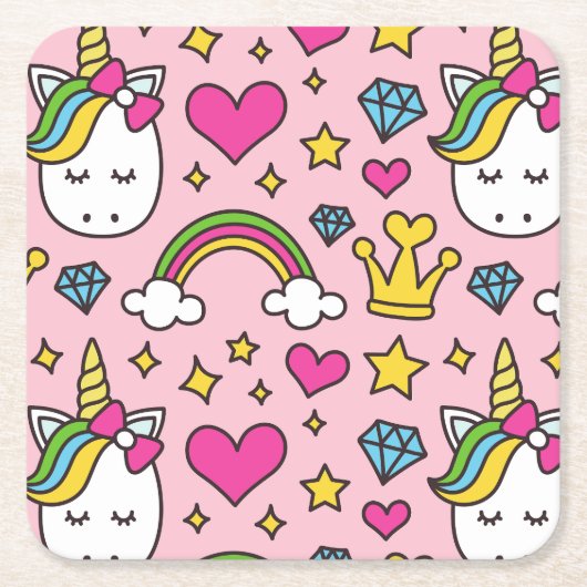Funny Unicorn Pattern Pink Magic Horse Cute Kartonnen Onderzetters (Voorkant)