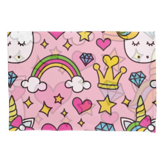 Funny Unicorn Pattern Pink Magic Horse Cute Kussensloop (Voorkant-Links)