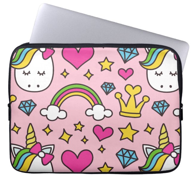 Funny Unicorn Pattern Pink Magic Horse Cute Laptop Sleeve (Voorkant)