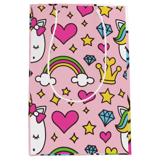 Funny Unicorn Pattern Pink Magic Horse Cute Medium Cadeauzakje (Voorkant)