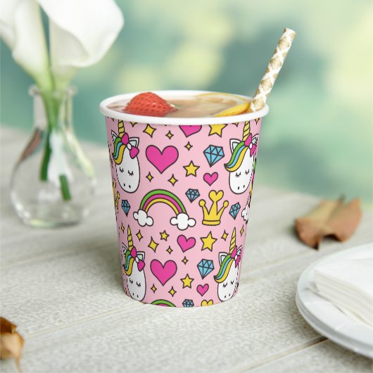 Funny Unicorn Pattern Pink Magic Horse Cute Papieren Bekers (Insitu)