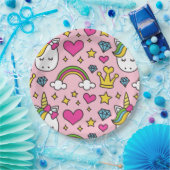 Funny Unicorn Pattern Pink Magic Horse Cute Papieren Bordje (Feest)