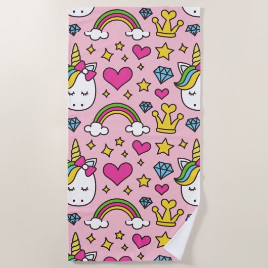 Funny Unicorn Pattern Pink Magic Horse Cute Strandlaken (Voorkant)