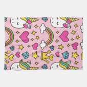 Funny Unicorn Pattern Pink Magic Horse Cute Theedoek (Horizontaal)