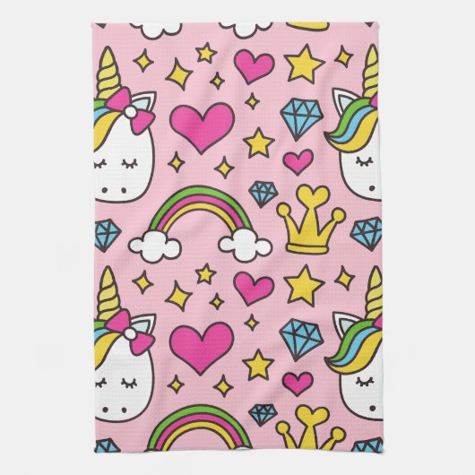 Funny Unicorn Pattern Pink Magic Horse Cute Theedoek (Verticaal)