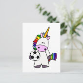 Funny Unicorn Play Soccer Cartoon Briefkaart (Staand voorkant)