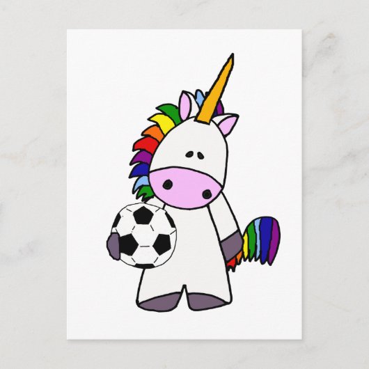 Funny Unicorn Play Soccer Cartoon Briefkaart (Voorkant)