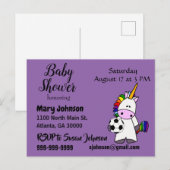 Funny Unicorn Plays Baby shower Uitnodiging Briefkaart (Voorkant / Achterkant)