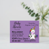 Funny Unicorn Plays Baby shower Uitnodiging Briefkaart (Staand voorkant)