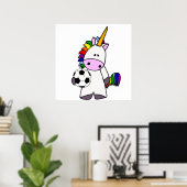 Funny Unicorn Plays Cartoon Poster (Thuiskantoor)