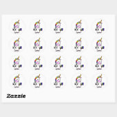 Funny Unicorn Plays Cartoon Ronde Sticker (Vel)