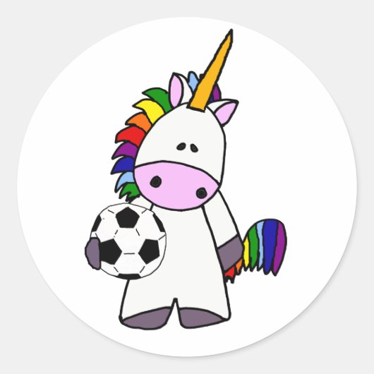 Funny Unicorn Plays Cartoon Ronde Sticker (Voorkant)