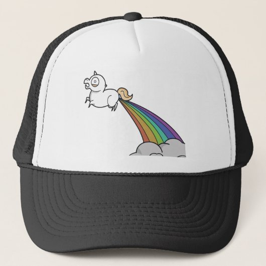 Funny Unicorn Pooping Rainbows Trucker Pet (Voorkant)
