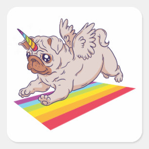 Funny Unicorn Pug Puppy Dog Hallo, hou van Miss U Vierkante Sticker