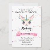 Funny Unicorn Rabbit Birthday Invitations Kaart (Voorkant)