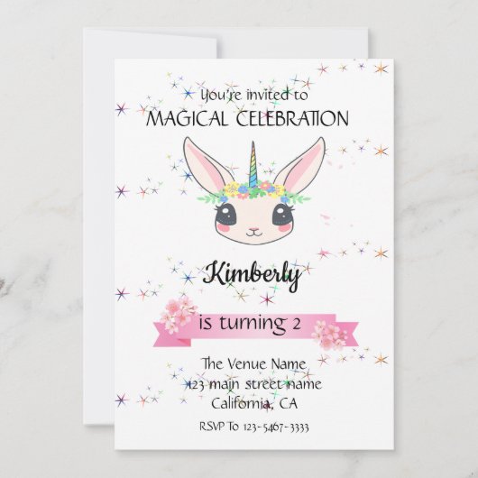 Funny Unicorn Rabbit Birthday Invitations Kaart (Voorkant)