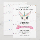 Funny Unicorn Rabbit Birthday Invitations Kaart (Voorkant / Achterkant)