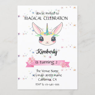 Funny Unicorn Rabbit Birthday Invitations Kaart