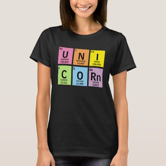 Funny Unicorn Rainbow Periodic Table of Elements T-shirt (Voorkant)